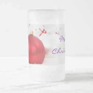 Christmas Red And White Merry Christmas III Frosted Glass Beer Mug