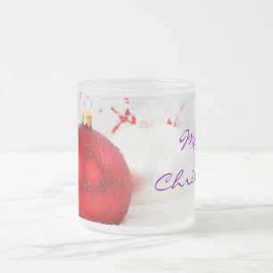 Christmas Red And White Merry Christmas III Frosted Glass Coffee Mug