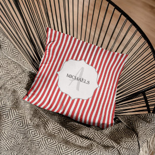 Christmas Red and White Personalised Monogram Cushion