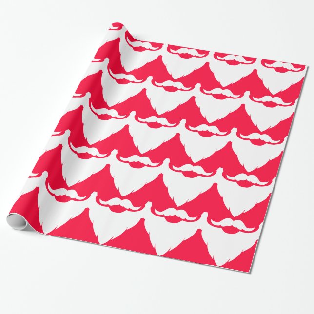 Christmas red and white santa beard pattern wrapping paper (Unrolled)