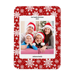 Christmas red and white snowflake pattern photo magnet