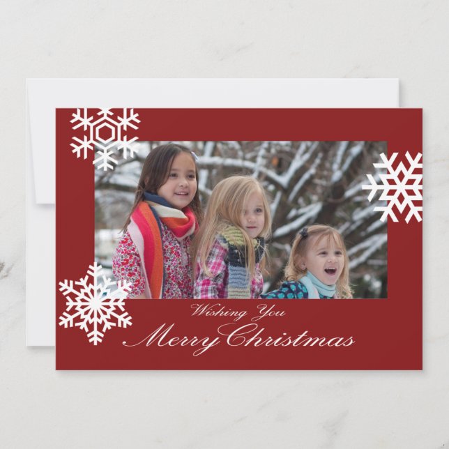 Christmas Red and White Snowflakes Photo Card (Front)