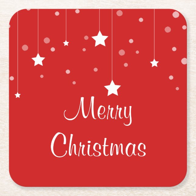 Christmas Red and White Square Paper Coaster (Front)