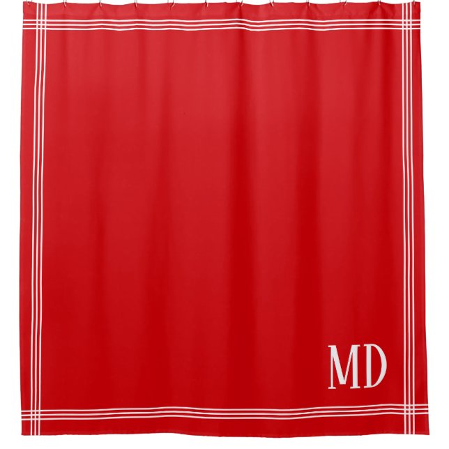  Christmas Red and White Striped Custom Initials Shower Curtain (Front)