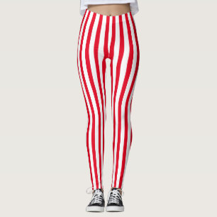 Christmas red and white vertical striped leggings