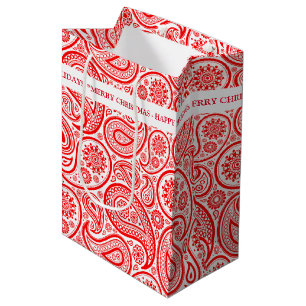 Christmas red and white vintage paisley medium gift bag