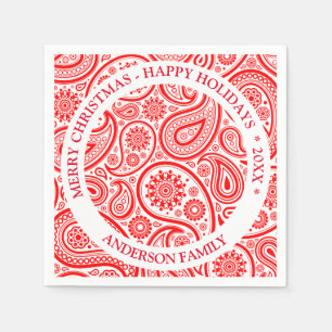 Christmas red and white vintage paisley pattern napkin