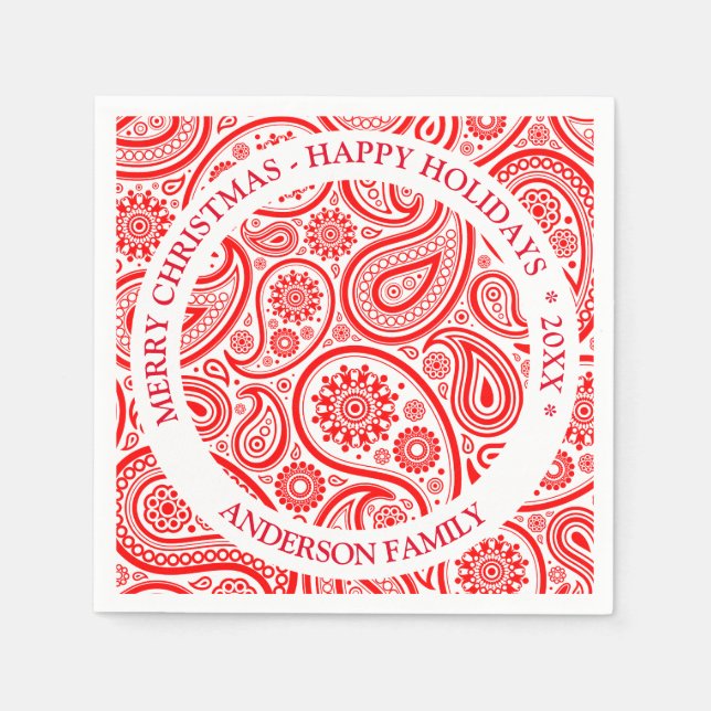Christmas red and white vintage paisley pattern napkin (Front)