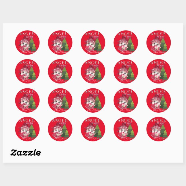 Christmas Red Angel Winter Merry Christmas   Classic Round Sticker (Sheet)