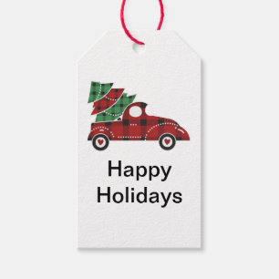 Christmas Red Antique Truck Happy Holidays Gift Tags