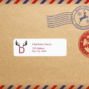 Christmas red antlers monogram return address