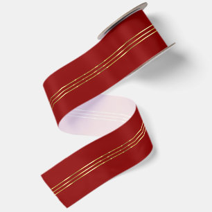 Christmas Red Background Shiny Gold Stripes Satin Ribbon
