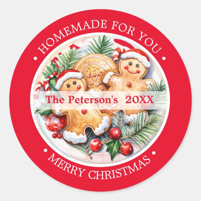 CHRISTMAS Red Baked Goods Cookies Ginger Homemade Classic Round Sticker (Front)