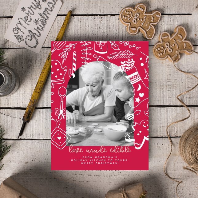 Christmas Red Baking Spirits Bright Photo Card (Creator Uploaded)