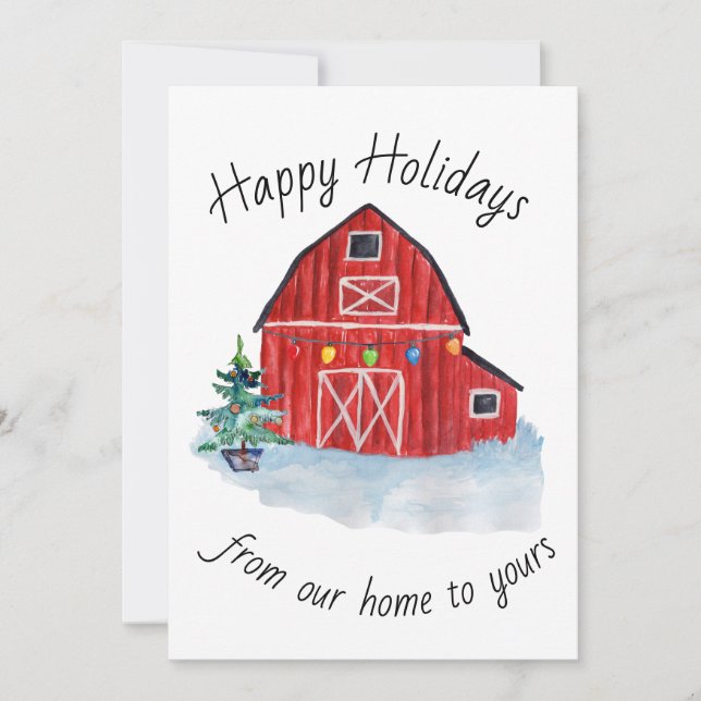 Christmas Red Barn Customisable Greeting Card (Front)