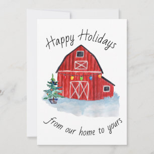 Christmas Red Barn Customisable Greeting Card