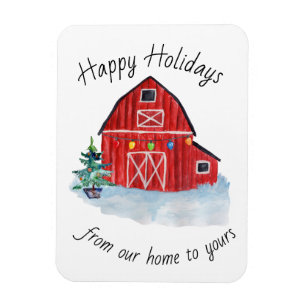 Christmas Red Barn Customisable Magnet