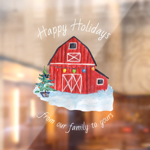 Christmas Red Barn Customisable   Window Cling