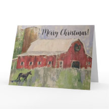 Christmas Red barn equestrian Greeting card