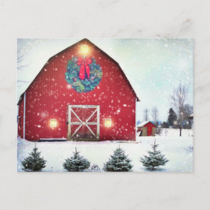 Christmas Red Barn Postcard