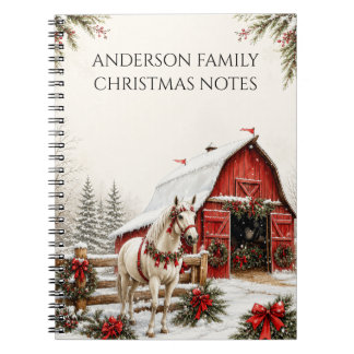 Christmas Red Barn White Horse Notes |  Notebook
