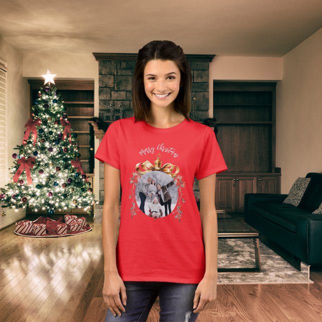 Christmas red bauble family photo woman T-Shirt (Creator Uploaded)
