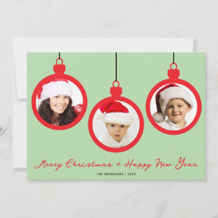  Christmas Red Baubles with Photos Family Collage Holiday Card