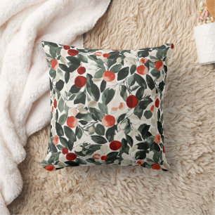 Christmas Red Berries and Green Trees Cushion