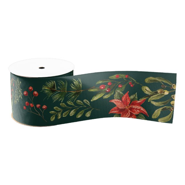 Christmas Red Berries Botanical Holidays Grosgrain Ribbon (Spool)