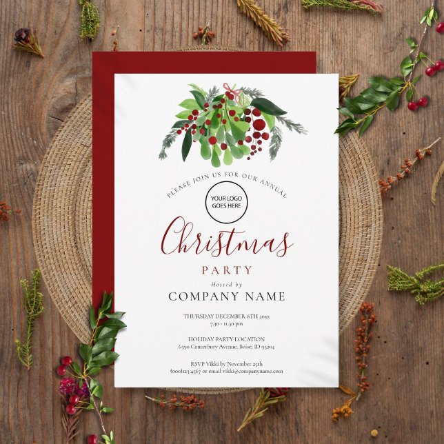 Christmas Red Berries Company Logo Holiday Party Invitation (Christmas Red Berries Company Logo Holiday Party Invitation)