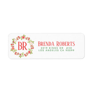 Christmas Red Berries & Flowers Wreath Monogram