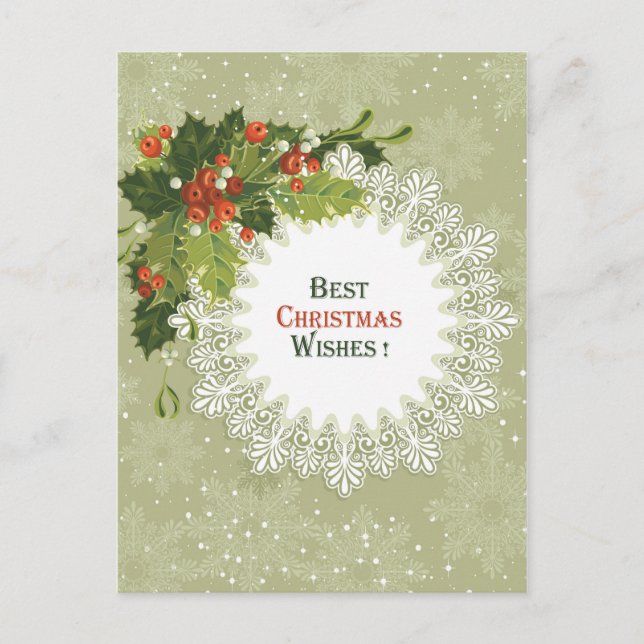 Christmas Red Berries Green Wreath Holiday Postcard (Front)