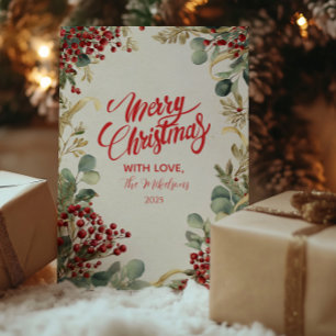 Christmas Red Berries Greenery Holiday Card