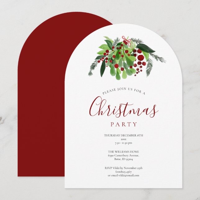 Christmas Red Berries Holiday Party Arch Invitation (Front/Back)