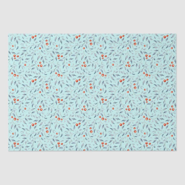 Christmas red berries pattern modern trendy mint tissue paper (Front)