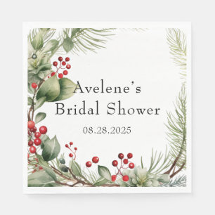 Christmas Red Berries Pine Wreath Bridal Shower Napkin