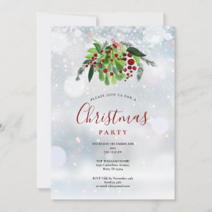 Christmas Red Berries Snowflakes Holiday Party Invitation