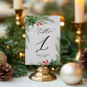 Christmas Red Berries Table 1 Wedding Table Number