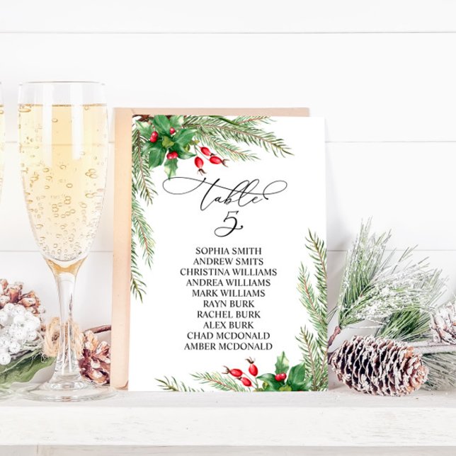 Christmas Red Berries Table Number 5 Seating Chart (Creator Uploaded)