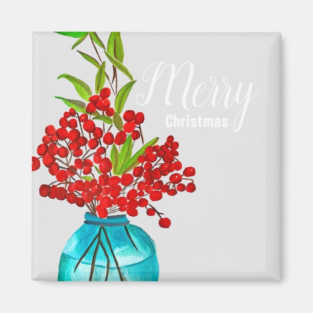 Christmas red berries  watercolor art magnet (Front)