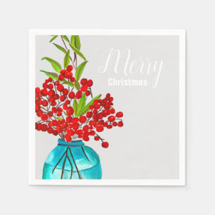 Christmas red berries  watercolor art napkin