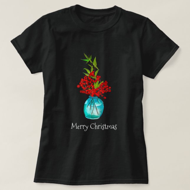Christmas red berries  watercolor art T-Shirt (Design Front)