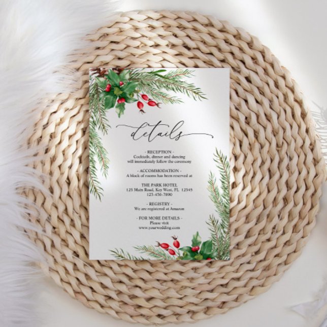 Christmas Red Berries Wedding Details Enclosure Card (Creator Uploaded)