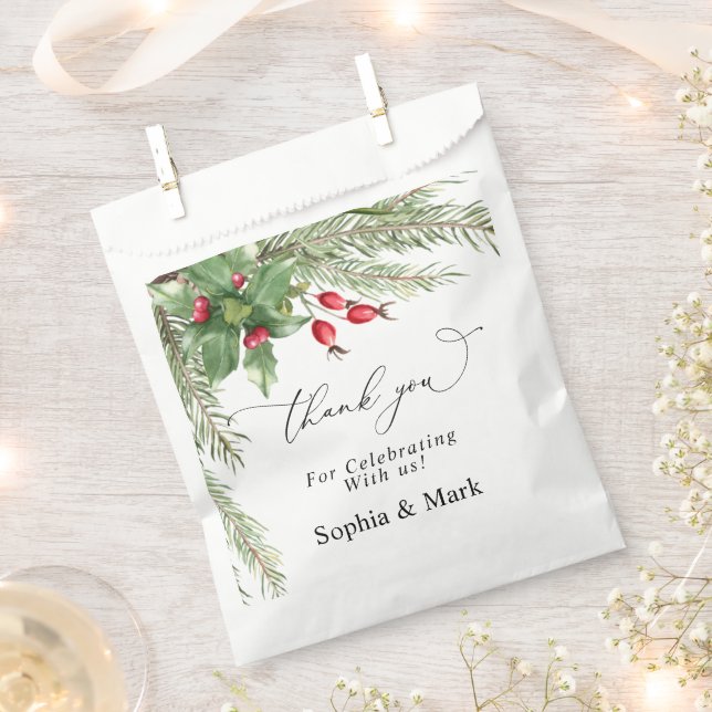 Christmas Red Berries Wedding Favour Bags (Clipped)