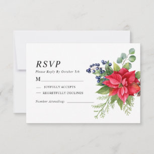 Christmas Red Berries Wedding RSVP Card