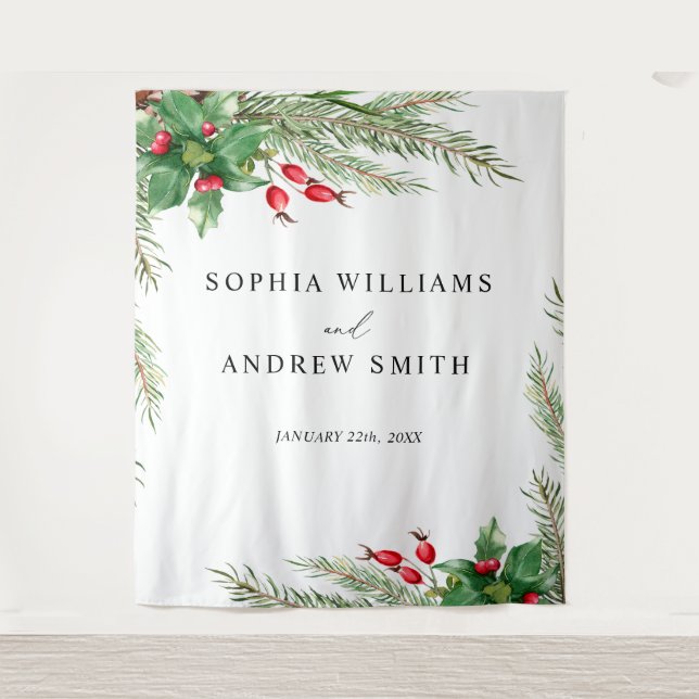 Christmas Red Berries Wedding Tapestry (Front)