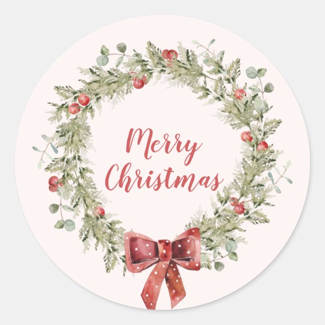 Christmas Red Berries Wreath holiday Sticker (Front)