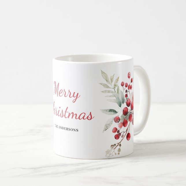 Christmas Red Berry Floral Botanical Name  Coffee Mug (Front Right)