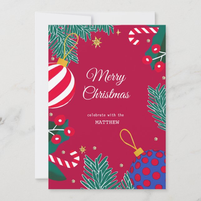 Christmas Red Berry Wreath Invitation (Front)