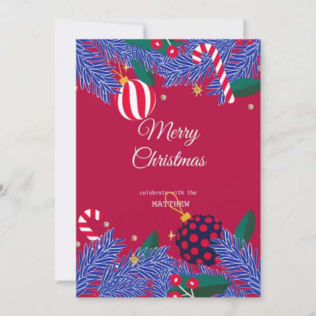 Christmas Red Berry Wreath Invitation (Front)